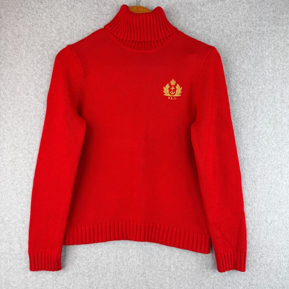 Lauren Ralph Lauren Women's Chunky Red Knit Turtleneck Sz M Classic Quiet Luxury
